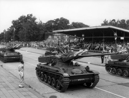 Tank at military parade on French national day in Berlin