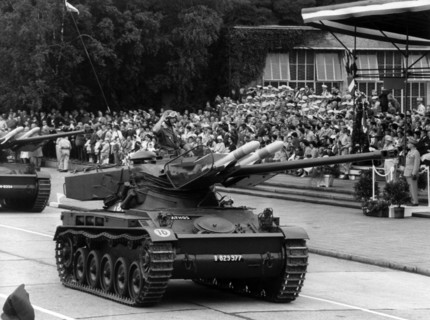 Tanks during military parade on French national day in Berlin
