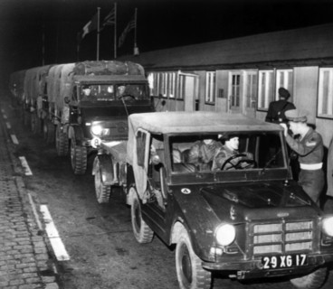 British military convoy at border crossing point Dreilinden