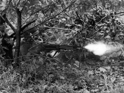 Firing MG during manoeuvre of US army in Grunewald in Berlin