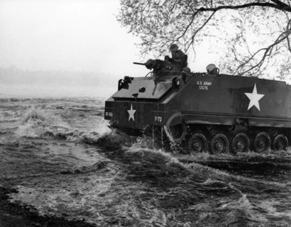 Amphibious craft on mission at maneuver of the US Army in Berlin Grunewald