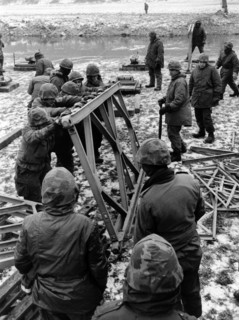 US pioneers during bridge construction during German-American manoeuvre "Silberkralle"