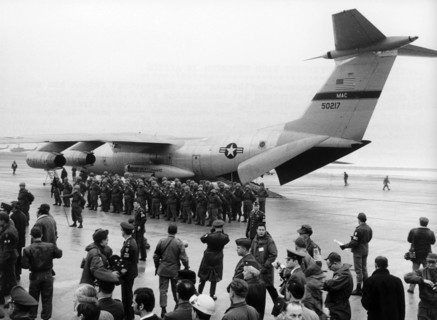US soldiers land in Germany for the participation in the manoeuvre REFORGER I
