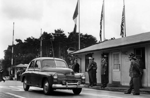 Soviet car attending US troop transport to Berlin through Soviet zone