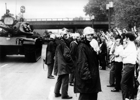Protests during military parade on the 'Armed Forces Day' in Berlin