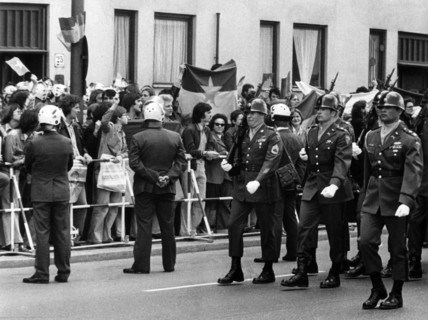 Protests during military parade on the 'Armed Forces Day' in Berlin