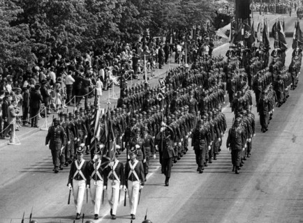 Traditional uniforms during military parade for the 'Armed Forces Day' in Berlin