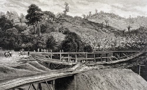 Construction of the Panama Canal. Works in bridge called "Alto-Obispo".