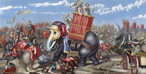 Second Punic War. The Battle of Zama (202 B.C.). Colored engraving.