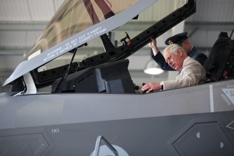 Britain's Prince Charles sits in an F-35 during a visit to 617 Squadron, the UK's first F-35 Lightning Squadron based at RAF Marham, Kings Lynn, in Norfolk