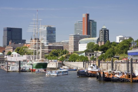 Architecture, outside, boat, boats, FRG, federal republic, German, Germany, European, water, harbour, port, Hamburg, Hanseatic town, landing stages, North German, North Germany, Saint Pauli, town, cit...