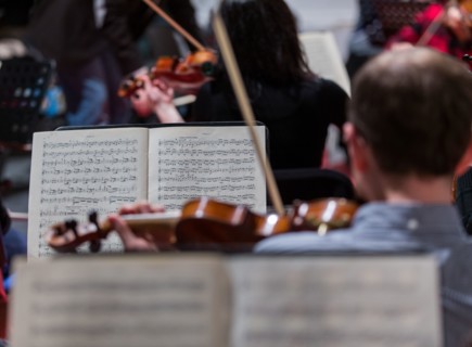 Musicians from the Syrian Expat Philharmonic Orchestra (SEPO) rehearse on 28 January 2016 in St.