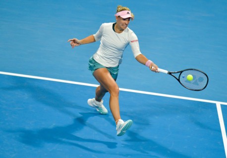 (190216) -- DOHA, Feb. 16, 2019 () -- Angelique Kerber of Germany hits a return during the women's
