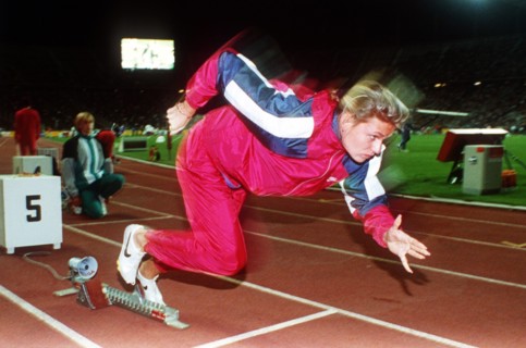 Die Aufnahme vom September 1991 zeigt die deutsche Sprinterin Katrin Krabbe in Berlin beim Training