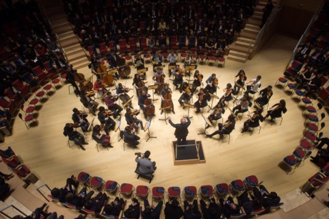Daniel Barenboim conducts the West-Eastern Divan Orchestra in the Pierre Boulez hall at the