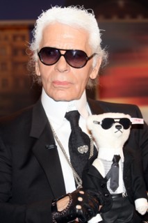 Fashion designer Karl Lagerfeld poses with his ?Steiff Teddy Bear? after the recording of the ZDF