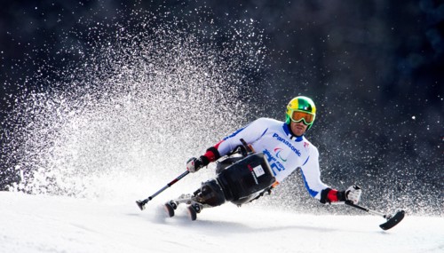 Frederic Francois of France in action during the Men's Giant Slalom - Sitting at the Rosa Khutor Alpine Center at the Sochi 2014 Paralympic Winter Games