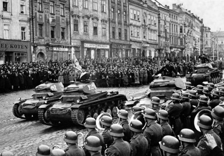The Nazi news report German troops in Iglau, Sudetenland (today Czech Republic) in 1938/1939. The