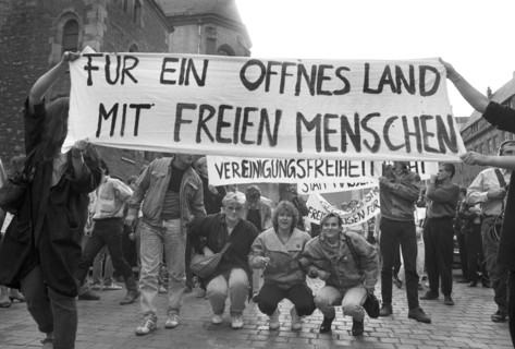 Manifestation à Leipzig pour l'ouverture des frontières de la RDA, le 4 septembre 1989
