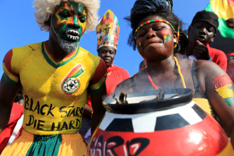Supporters of the Black star of Ghana at the Ohene Djan stadium in greater Accra during a world cup