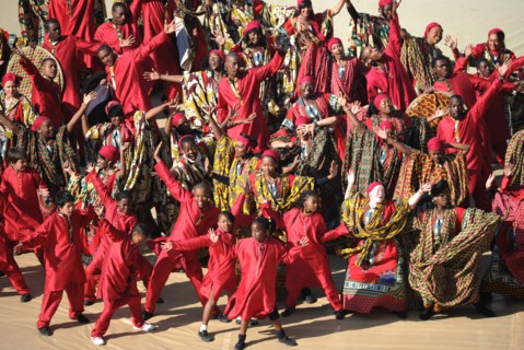Dancers perform during the opening ceremony of the 2010 FIFA World Cup at Soccer City stadium in