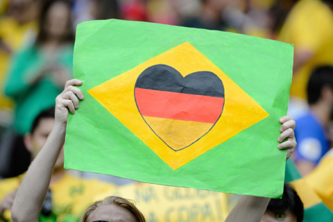 Deutsche Fans vor dem Spiel. Brasilien - Deutschland, Halbfinale, Spiel 61- FIFA - Fussball