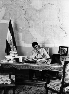 Reza Pahlavi in his office at  Koubbeh palace, Cairo, october 1980