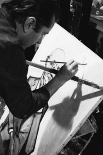 Bernard Buffet dans son atelier