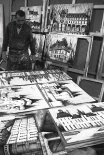 Bernard Buffet dans son atelier