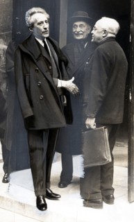 Cocteau et Georges Lecomte, secrétaire perpétuel de l'Académie Française, 1958