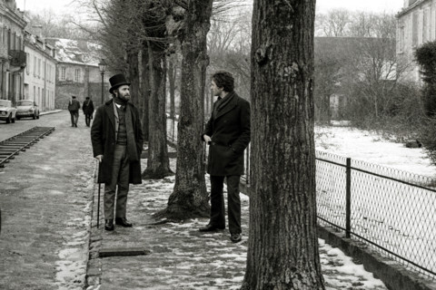 Jean-Claude Brialy and Terence Stamp on the set of a film