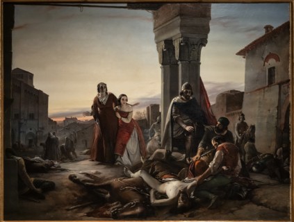 Pasuqale Massaccra: "Ricciardino Langosco's mother searching the corpse of her son killed during the conquest of Pavia at the hands of  Matteo Visconti in 1315"
