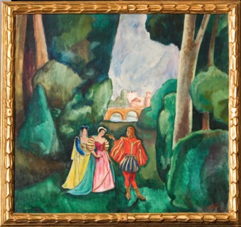 Mario Vellani Marchi (1895-1979), "Amourous Scene in Medieval Landscape"