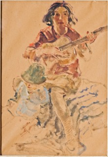 Giovanni Forghieri (1898-1944), "Girl playing the Guitar"