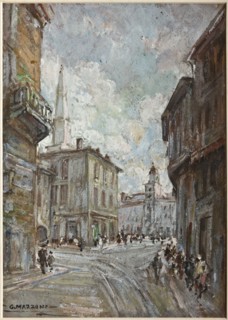 Giuseppe Mazzoni, "Duomo Street in Modena"; pastel on cardboard