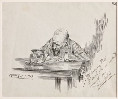 Dario Gobbi, "Man sitting at table and meditating"