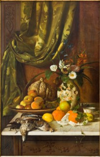 Eugenio De Giacomi (1852-1917); "Flowers, Fruit and Game"