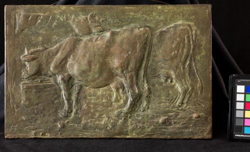 Marino Quartieri; "Cows"; Earthenware bas relief