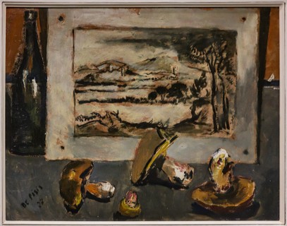 Museo Novecento: "Mushrooms and the print by Poussin", by Filippo De Pisis, 1927