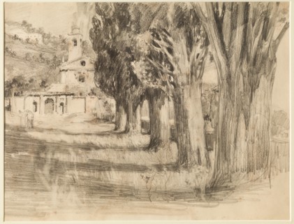 Giuseppe Mentessi (Ferrara 1857-1931), "Landscape with a Church"