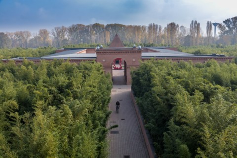 Fontanellato, Labirinto della Masone, by Franco Maria Ricci: view of the buildings and the bamboo plants