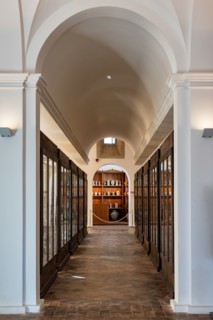 Deruta, Regional Ceramics Museum of Deruta: view of a corridor with display cabinets