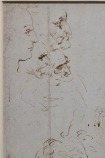 "Heads and Figure in Bust Length Views, one in three quarter length", by Leonardo da Vinci, pen and two different brown inks