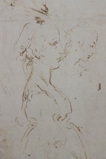 "Heads and Figure in Bust Length Views, one in three quarter length", by Leonardo da Vinci, pen and two different brown inks