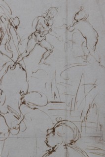 "Heads and Figure in Profile Views, The Virgin Mary nursing Infant Jesus in a Landscape and Infant St. John, a Lion Head and a Dragon" by Leonardo da Vinci