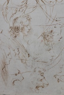 "Heads and Figure in Profile Views, The Virgin Mary nursing Infant Jesus in a Landscape and Infant St. John, a Lion Head and a Dragon" by Leonardo da Vinci