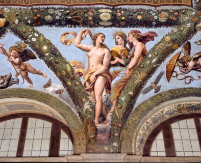 Rome, Villa Farnesina, Loggia of Cupid and Psyche: one vault pendentive depicting Psiche together with Venus and Juno