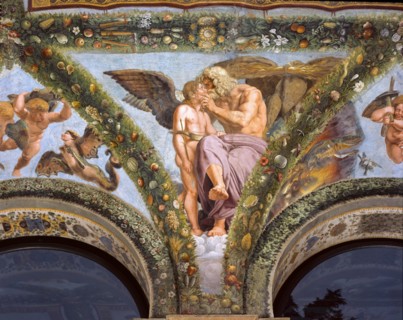 Rome, Villa Farnesina, Loggia of Cupid and Psyche: one vault pendentive representing Jupiter consoling Cupid