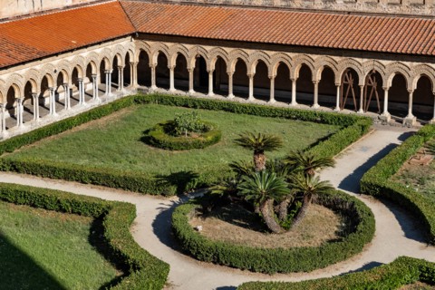 Monreale, Duomo, cloister of the Benedictine monastery: view of the cloister