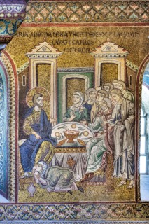 Monreale, Duomo: "Mary Magdalene anoints Jesus' feet with ointments, washes them with her tears and dries them with her hair"
